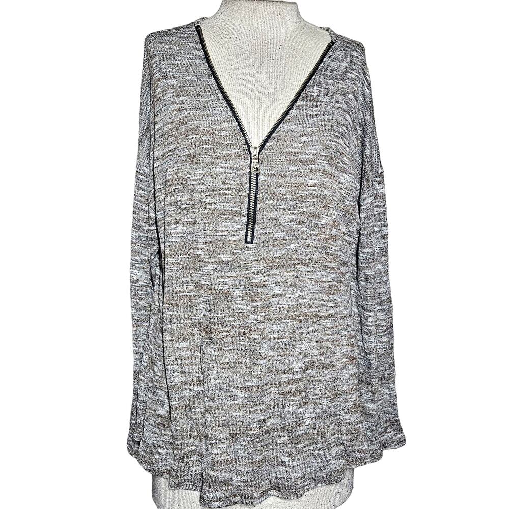 Brown Knit Zipper V Neck Sweater Size XL
